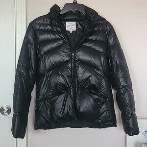 Black Puffer Jacket Womens FLAWED winter warm soft lightweight full zip hoodie